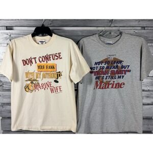 Vintage 90s Marines Marine Wife T Shirt Adult M Graphic Print Funny Lot Of 2